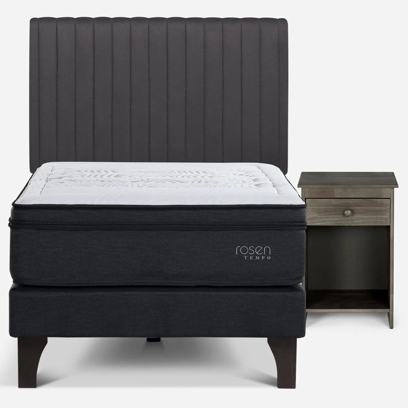 CAMA EUROPEA ROSEN TEMPO 1.5 PLAZAS + SET LUCIO GRIS - 1