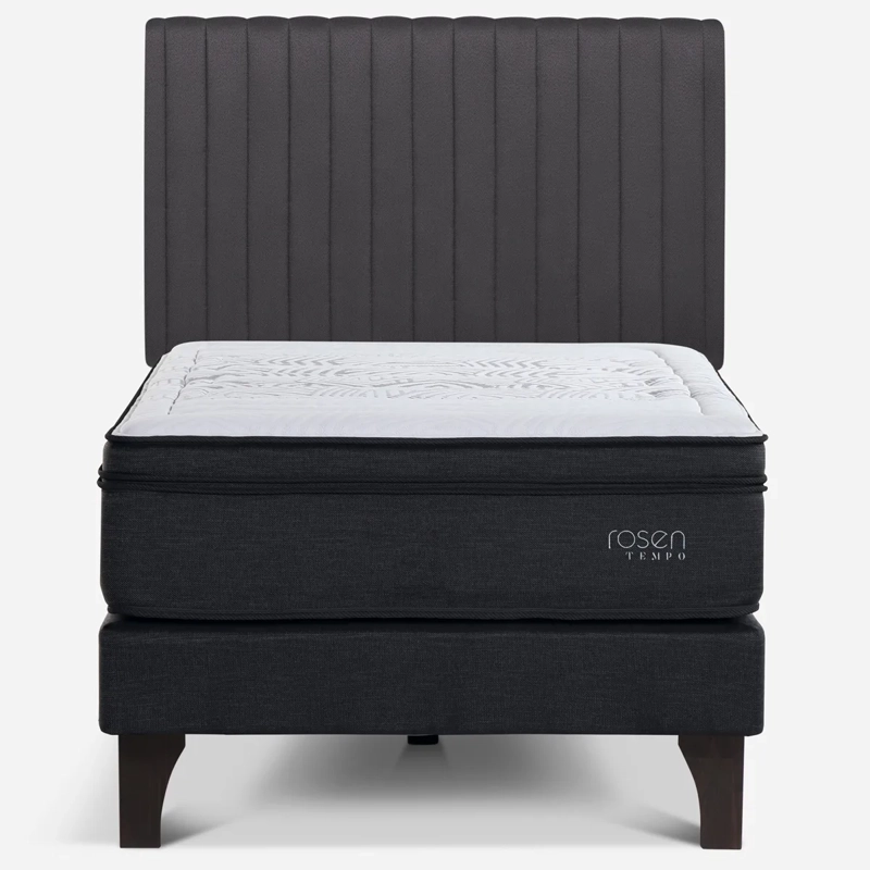 CAMA EUROPEA ROSEN TEMPO 1.5 PLAZAS + RESPALDO LUCIO GRIS - 1