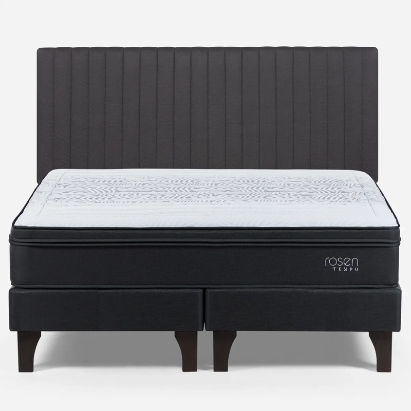 CAMA EUROPEA ROSEN TEMPO 2 PLAZAS + RESPALDO LUCIO GRIS - 1