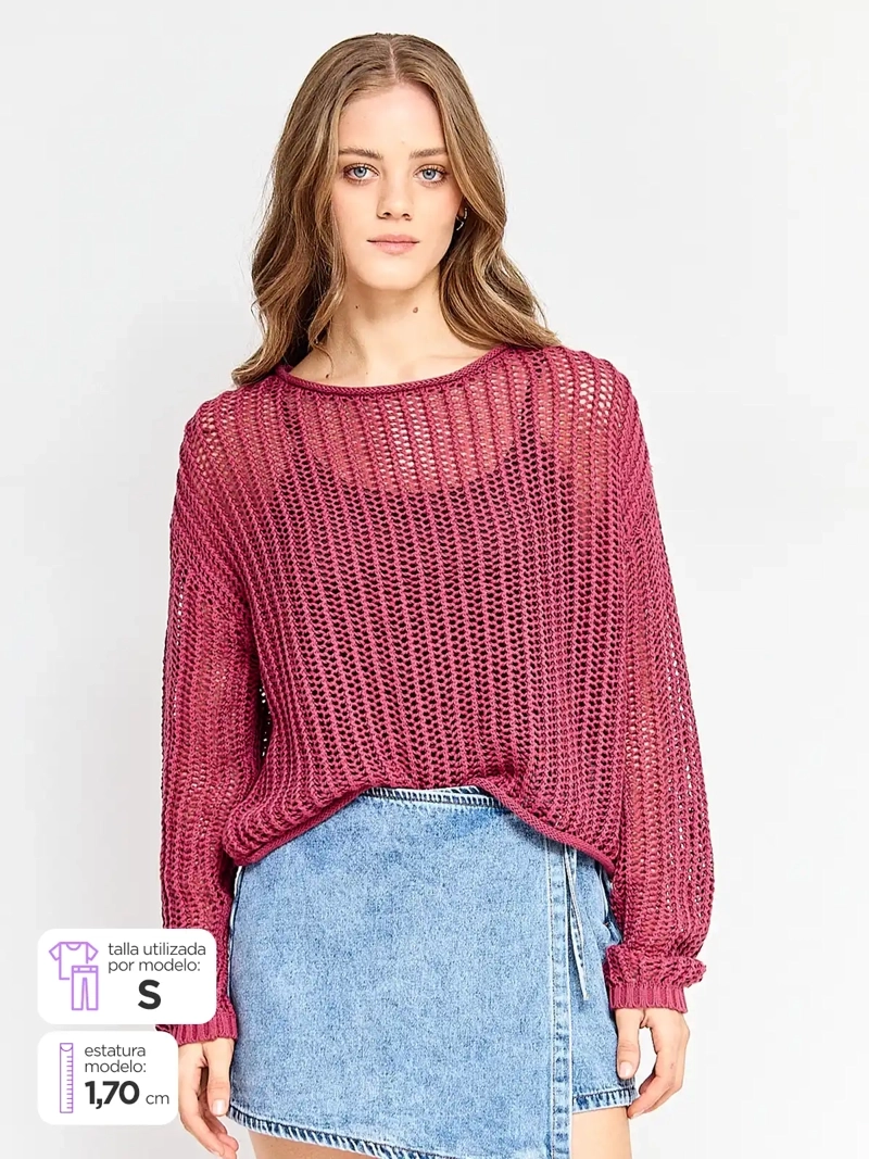 SWEATER MUJER AEROPOSTALE ALGODÓN CALADO - 1
