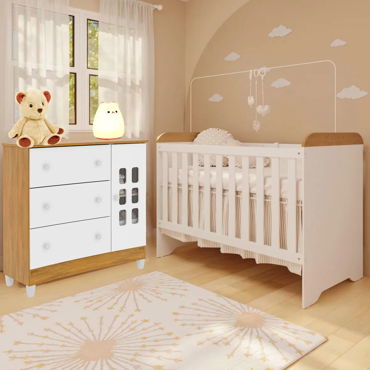 COMODA KIDSCOOL CON PUERTA BLANCO MIEL MARIA - 4