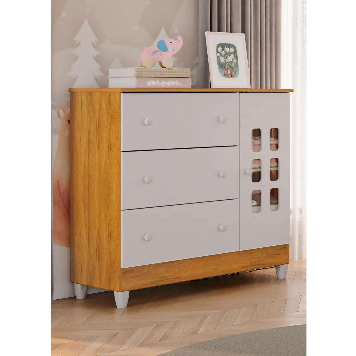 COMODA KIDSCOOL CON PUERTA BLANCO MIEL MARIA - 5