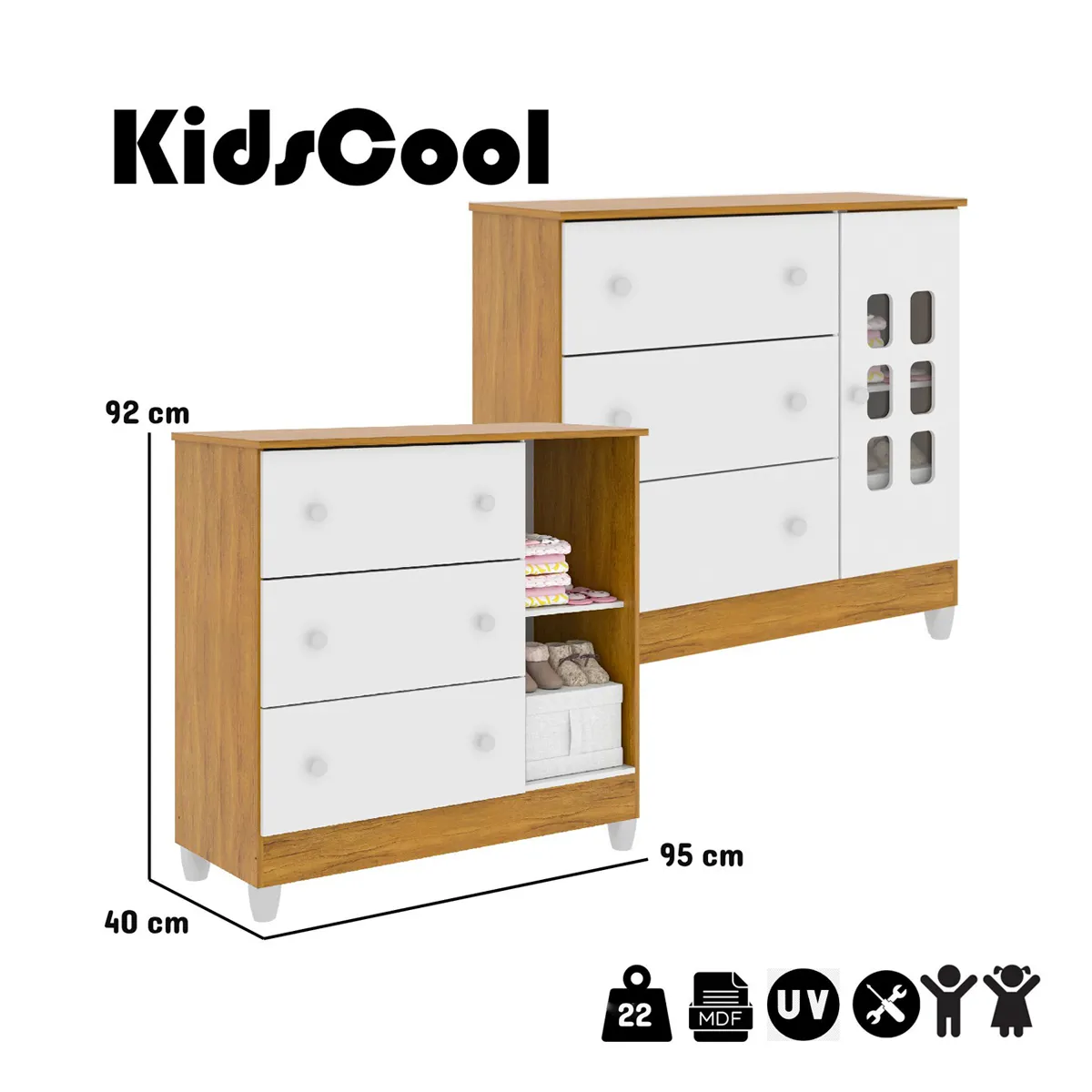 COMODA KIDSCOOL CON PUERTA BLANCO MIEL MARIA - 6