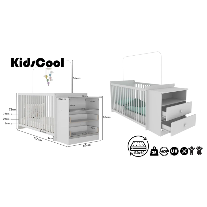 CUNA CON COMODA KIDSCOOL MI BEBE BLANCO - 5