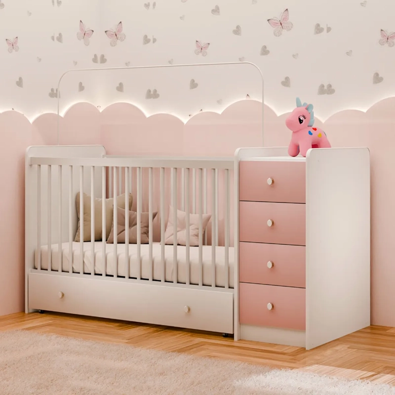 CUNA CON COMODA KIDSCOOL TOP BABY ROSADA - 4
