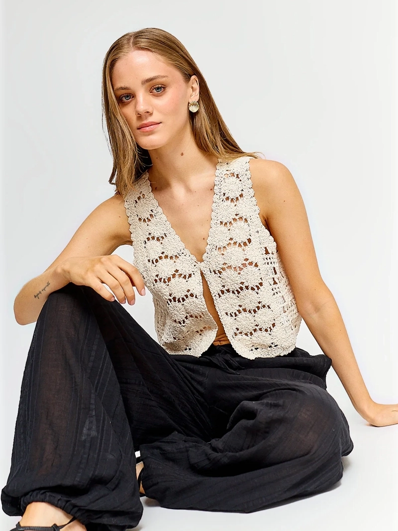 SWEATER MUJER INDEX ALGODÓN SIN MANGAS CROCHET - 4