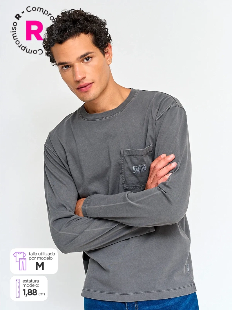 POLERA HOMBRE PEPE JEANS ALGODÓN MANGA LARGA BÁSICA - 1