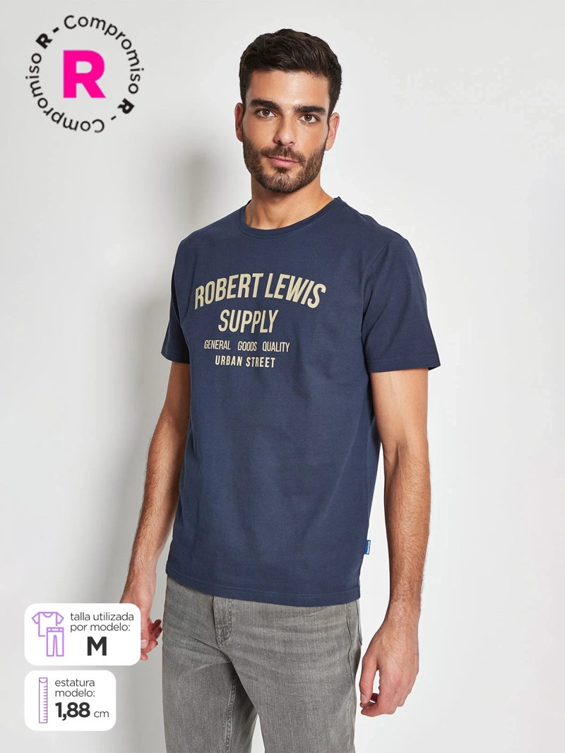 POLERA HOMBRE ROBERT LEWIS ALGODÓN CUELLO REDONDO MANGA CORTA ESTAMPADO