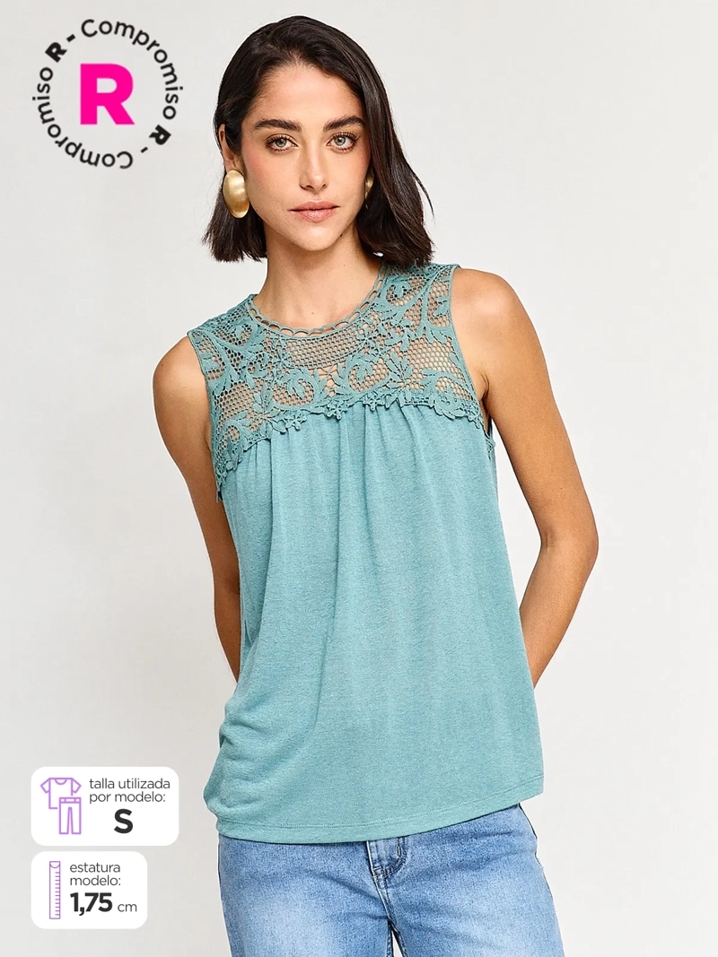 POLERA MUJER TATIENNE SIN MANGAS MACRAMÉ - 1