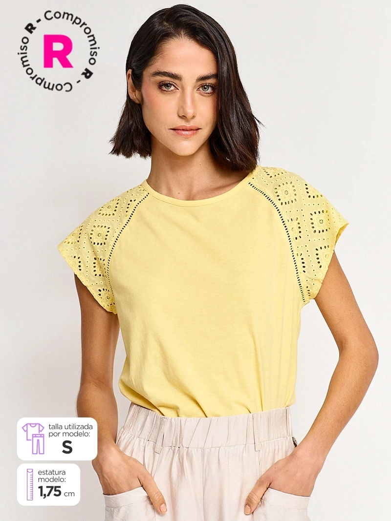 POLERA MUJER REGATTA ALGODÓN MANGA CORTA BORDADO - 1