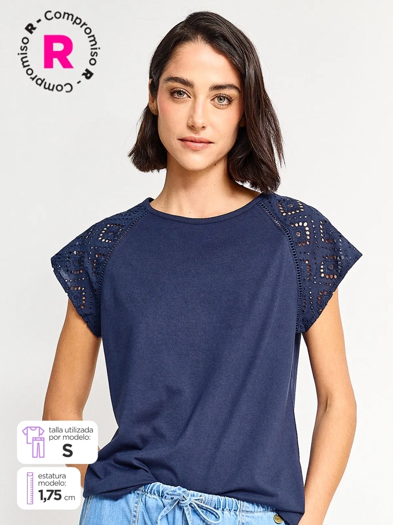 POLERA MUJER REGATTA ALGODÓN MANGA CORTA BORDADO - 1