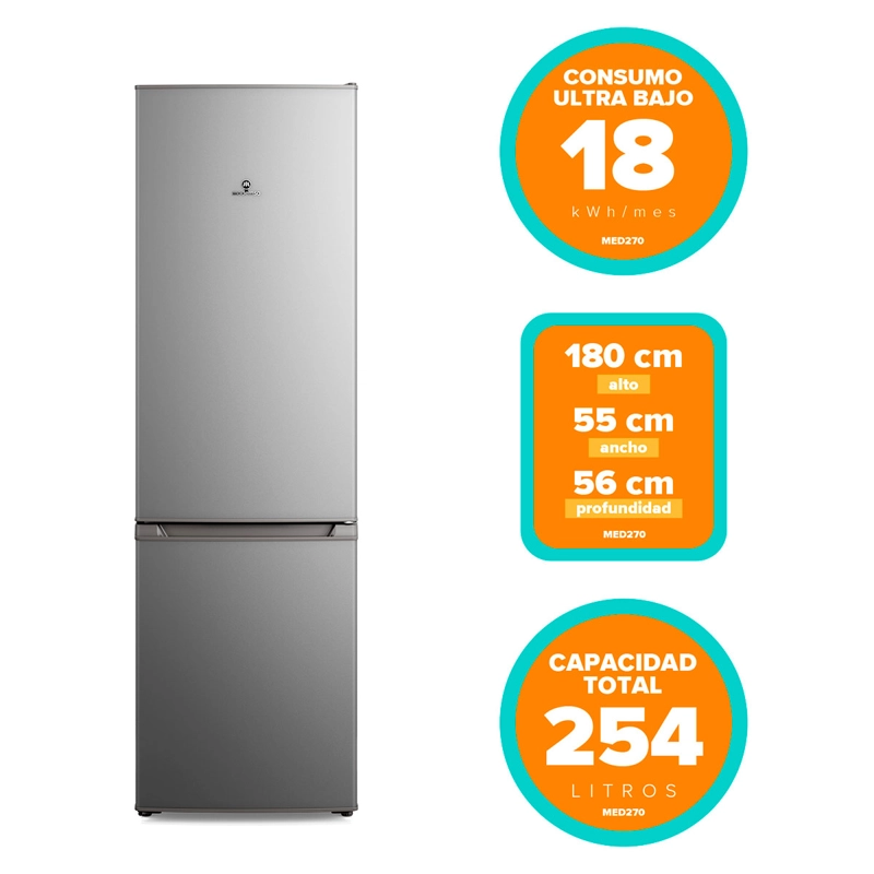 REFRIGERADOR BOTTOM FREEZER MADEMSA MED270 262L FRIO DIRECTO PLATA - 6