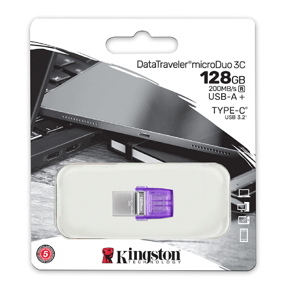PENDRIVE KINGSTON FLASHUSB MICRODUO 128GB 3C UNIDAD - 5