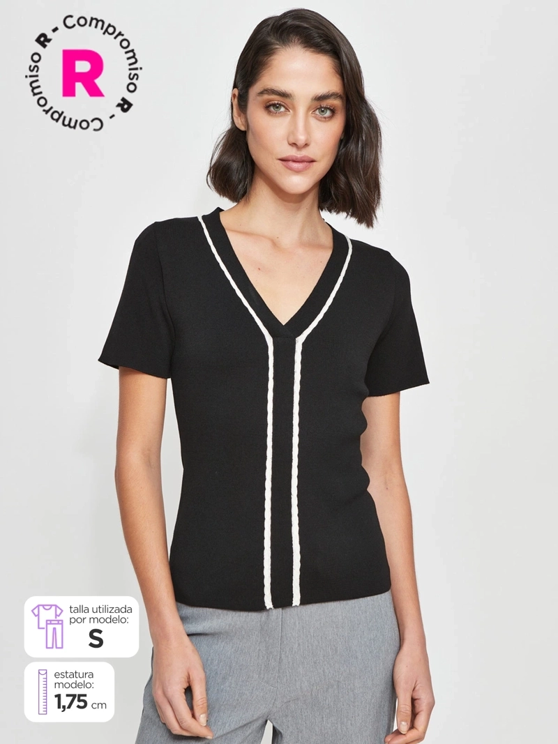 POLERA MUJER CACHAREL MANGA CORTA TEJIDA - 1