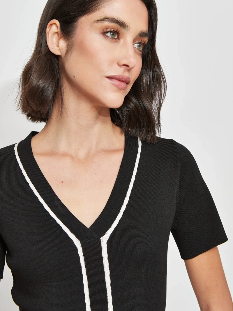 POLERA MUJER CACHAREL MANGA CORTA TEJIDA - 3