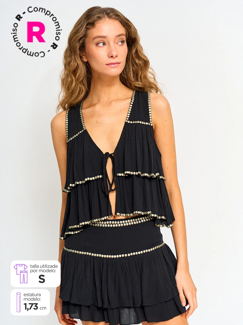 BLUSA MUJER INDEX SIN MANGAS VUELOS TACHAS - 1