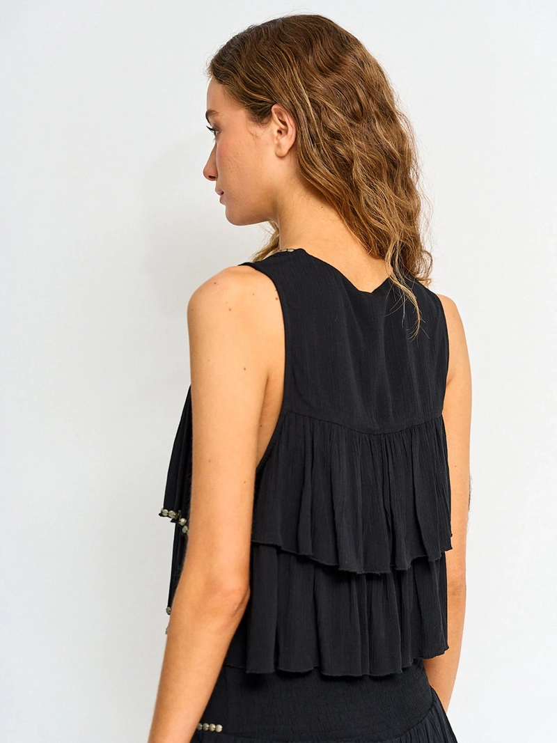 BLUSA MUJER INDEX SIN MANGAS VUELOS TACHAS - 2