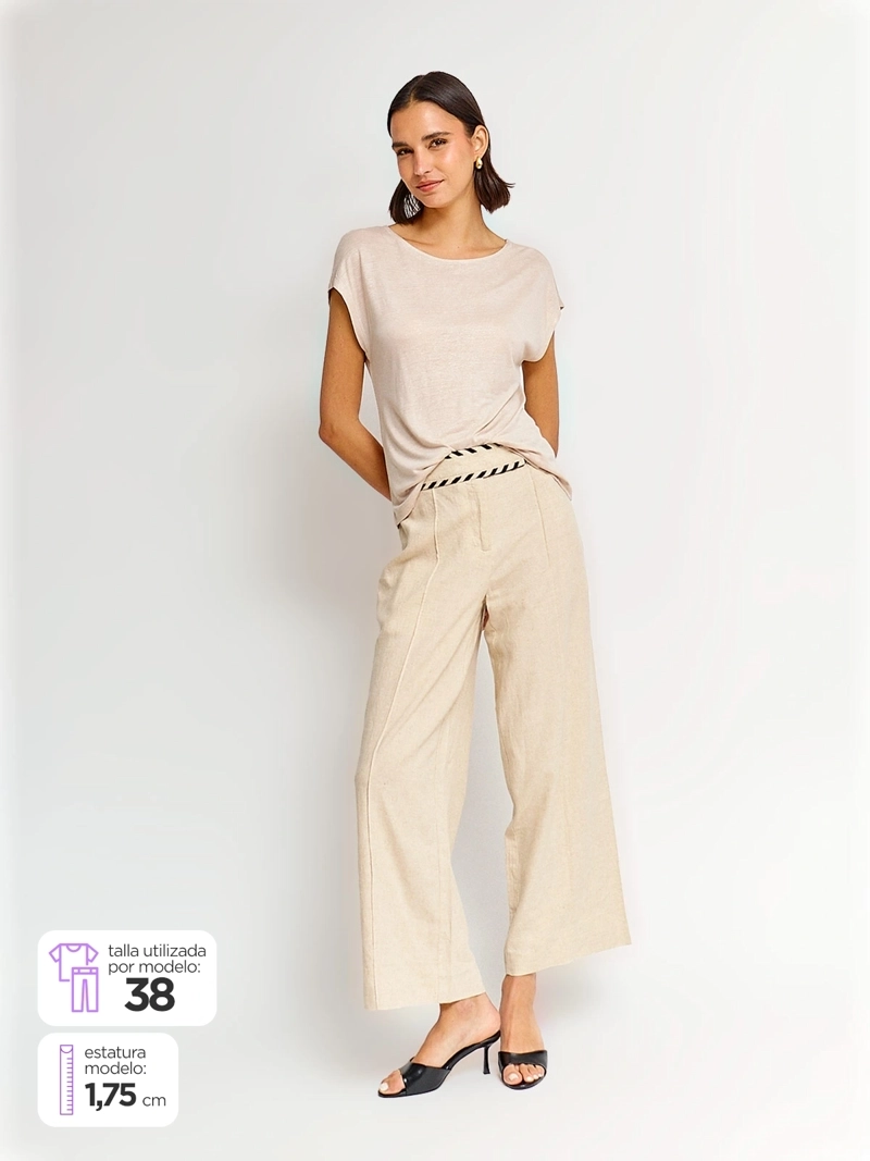 PANTALÓN MUJER CACHAREL LINO ANCHO APLICACIONES - 1