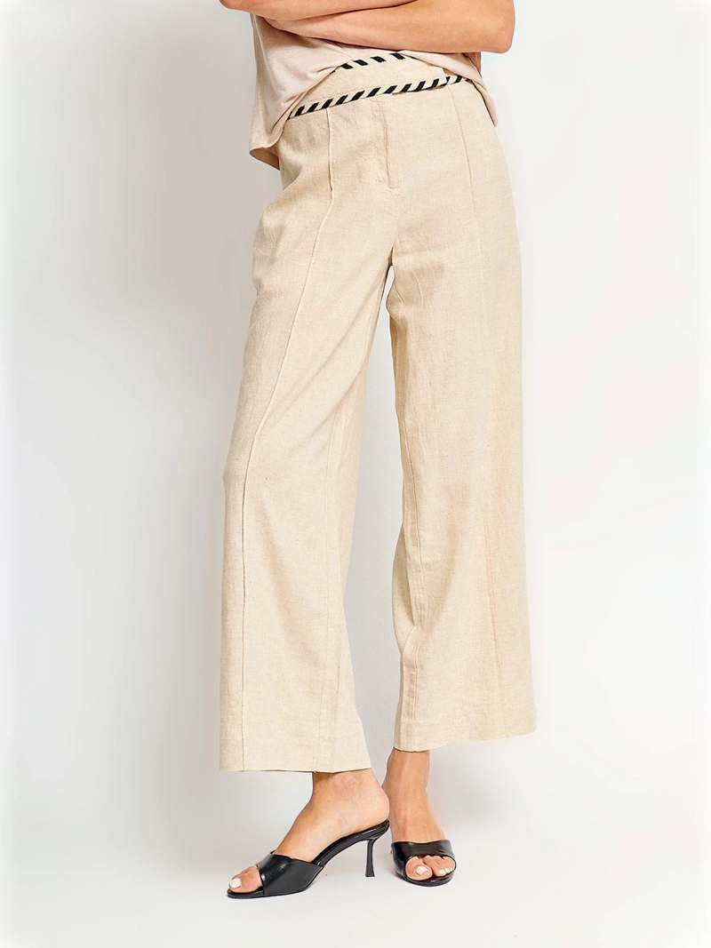 PANTALÓN MUJER CACHAREL LINO ANCHO APLICACIONES - 2