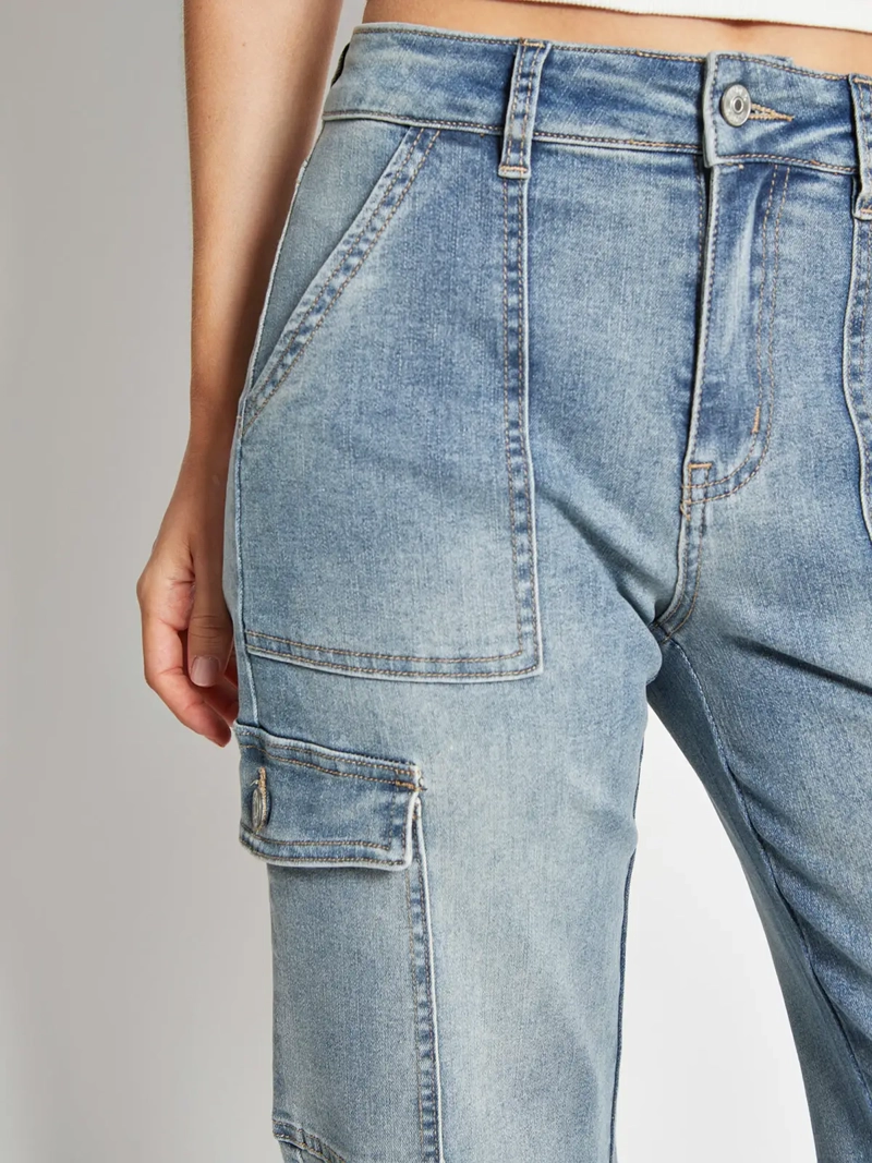 JEANS MUJER INDEX ALGODÓN CARGO TIRO MEDIO - 4