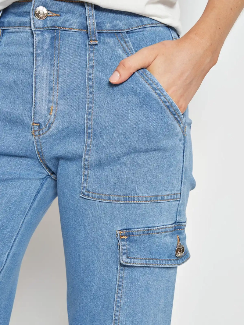 JEANS MUJER INDEX ALGODÓN CARGO TIRO MEDIO - 4