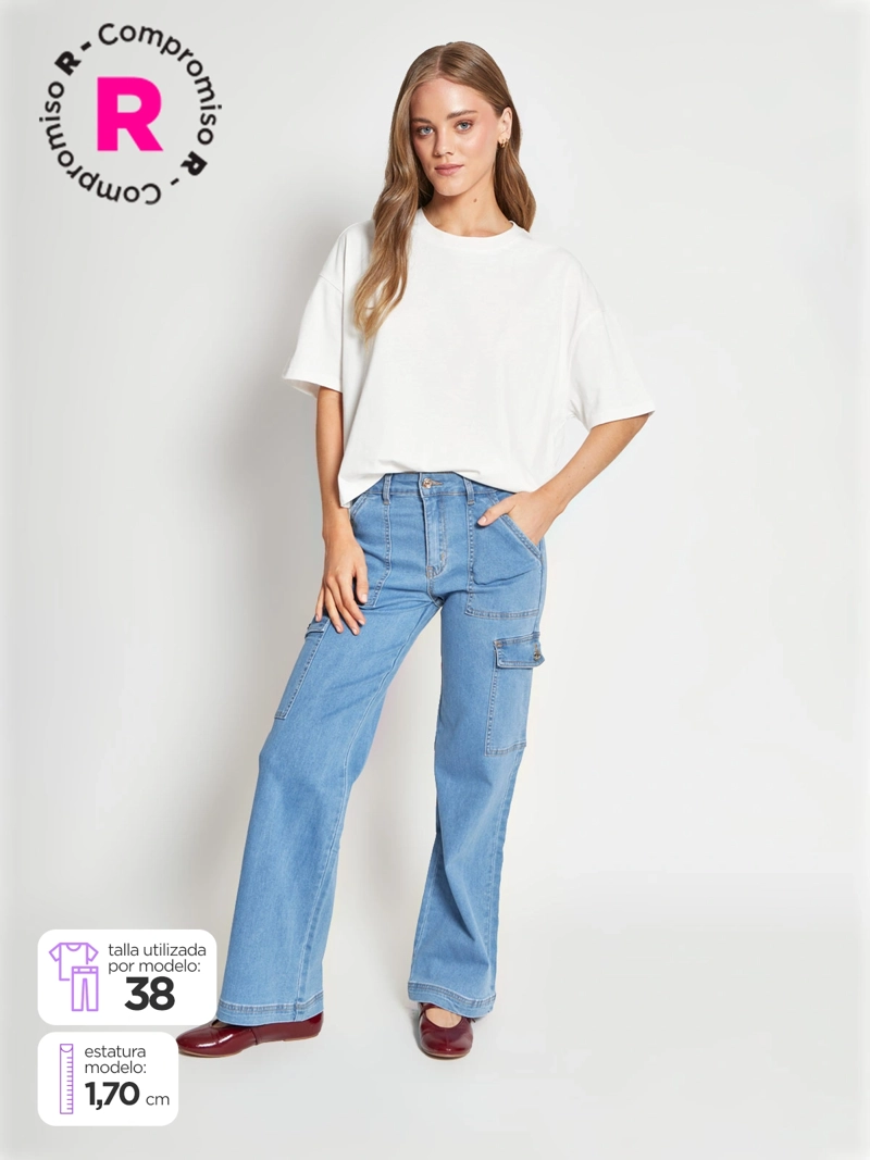 JEANS MUJER INDEX ALGODÓN CARGO TIRO MEDIO