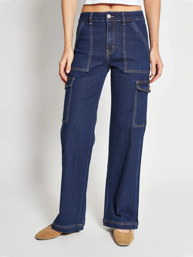 JEANS MUJER INDEX ALGODÓN CARGO TIRO MEDIO - 2