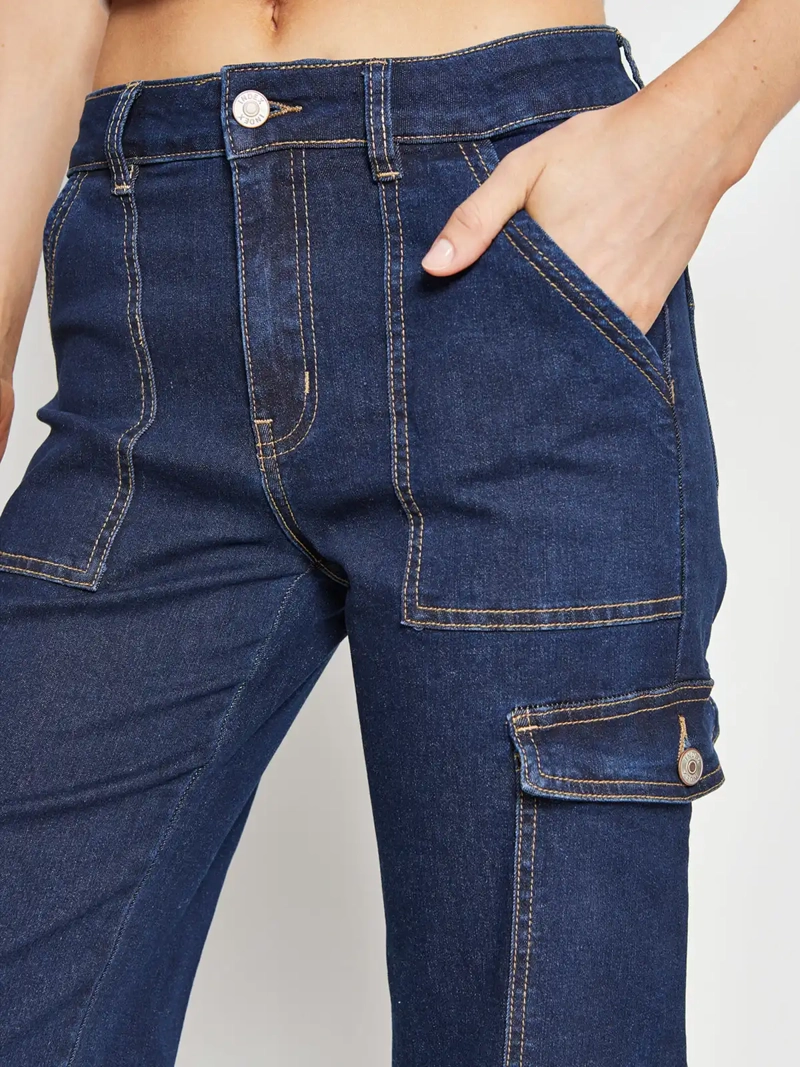 JEANS MUJER INDEX ALGODÓN CARGO TIRO MEDIO - 4