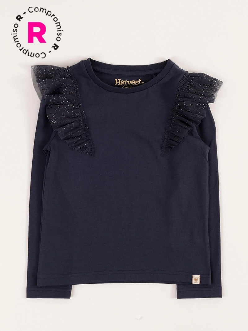 POLERA MANGA LARGA ALGODÓN NIÑA HARVEST TULL BRILLOS