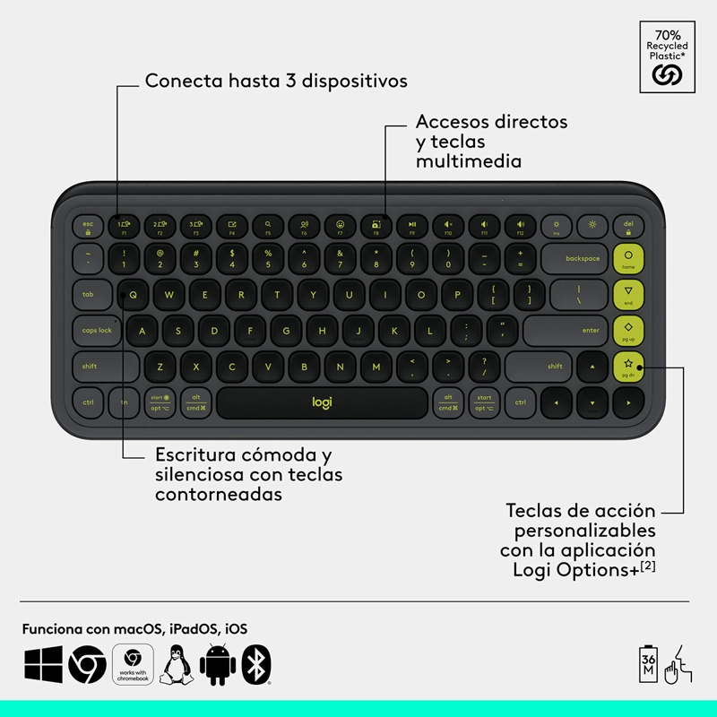 TECLADO INALÁMBRICO LOGITECH POP ICON + MOUSE - 7