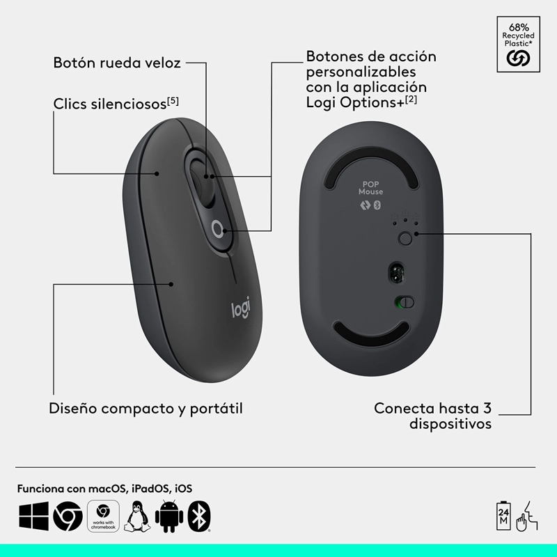 TECLADO INALÁMBRICO LOGITECH POP ICON + MOUSE - 8