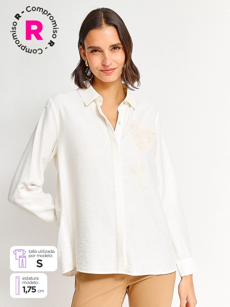 BLUSA MUJER CACHAREL MANGA LARGA CAMISERA BORDADO - 1
