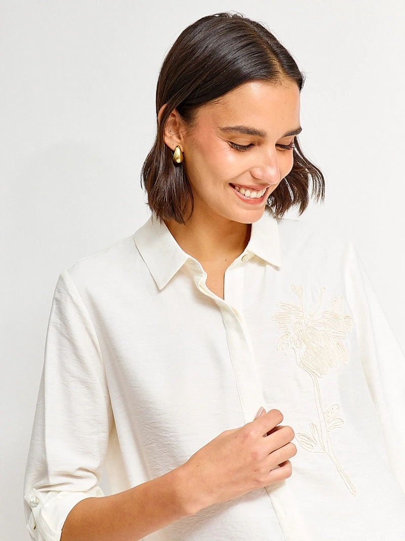 BLUSA MUJER CACHAREL MANGA LARGA CAMISERA BORDADO - 3