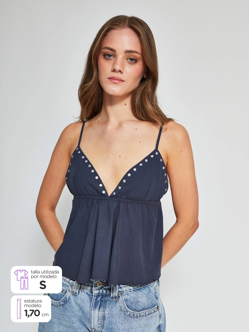 BLUSA MUJER INDEX SIN MANGAS HALTER TACHAS - 1