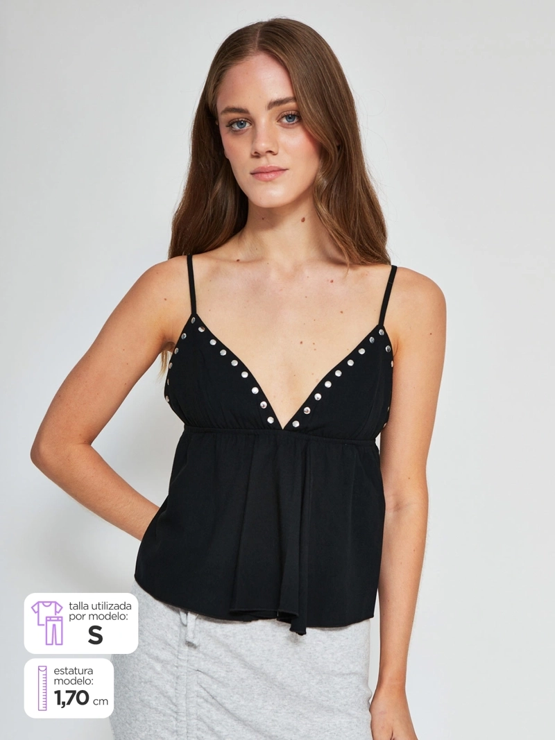 BLUSA MUJER INDEX SIN MANGAS HALTER TACHAS