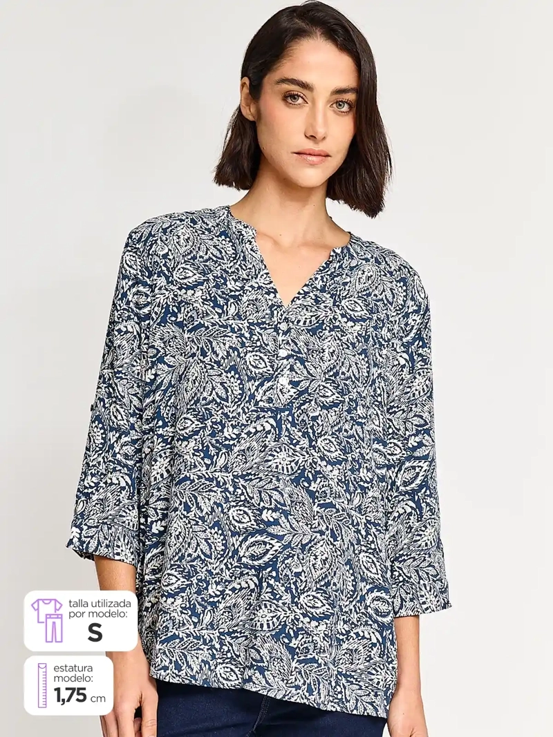 BLUSA MUJER AZIZ CUELLO MAO MANGA 3/4 - 1