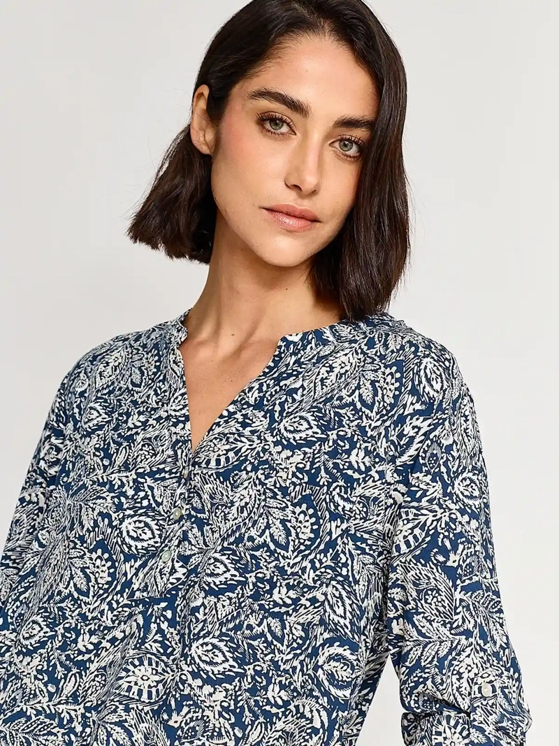 BLUSA MUJER AZIZ CUELLO MAO MANGA 3/4 - 3