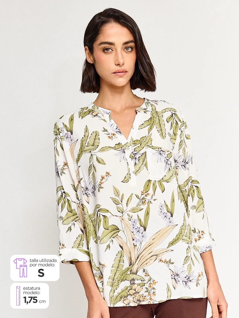 BLUSA MUJER AZIZ CUELLO MAO MANGA 3/4 - 1