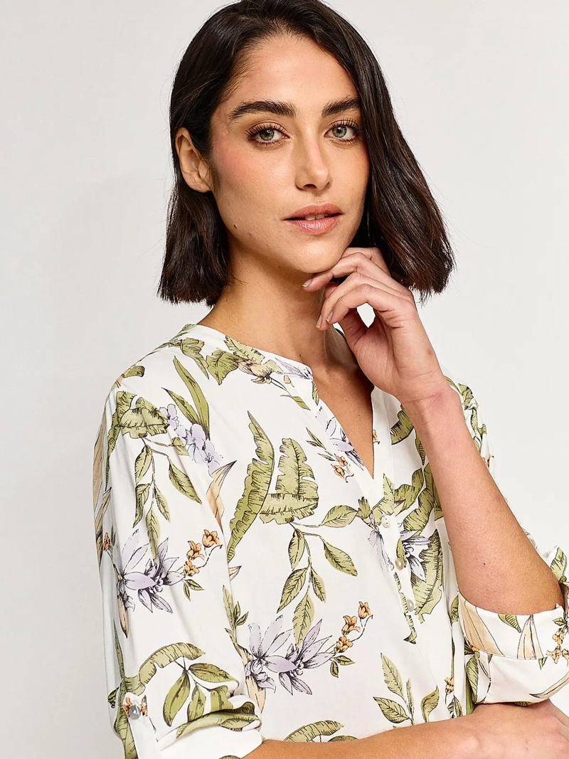 BLUSA MUJER AZIZ CUELLO MAO MANGA 3/4 - 3