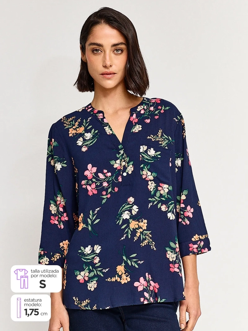 BLUSA MUJER AZIZ CUELLO MAO MANGA 3/4 - 1