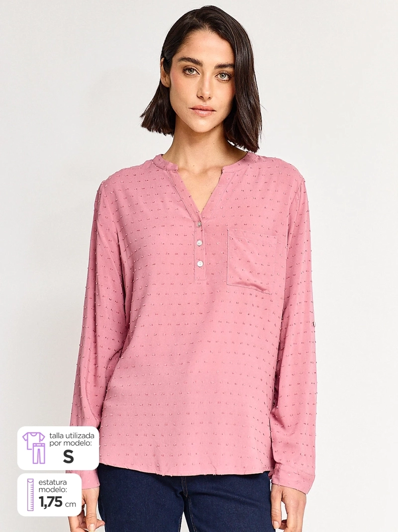 BLUSA MUJER AZIZ CUELLO MAO MANGA LARGA - 1