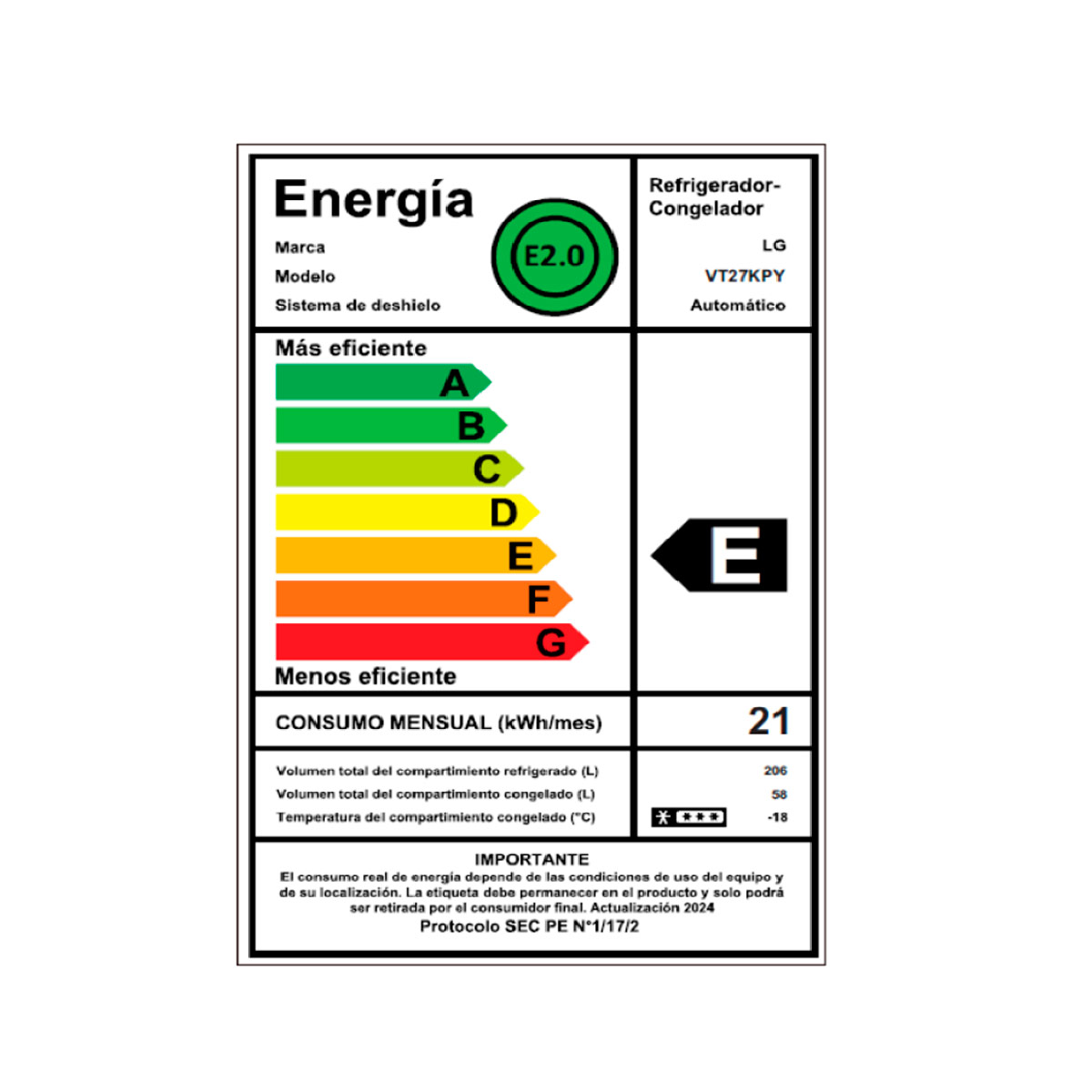 REFRIGERADOR TOP FREZEER LG VT27KPY 264L NO FROST ACERO - 11