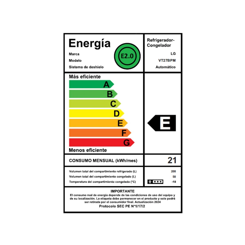 REFRIGERADOR TOP FREEZER LG 267L NO FROST VT27BPM - 11