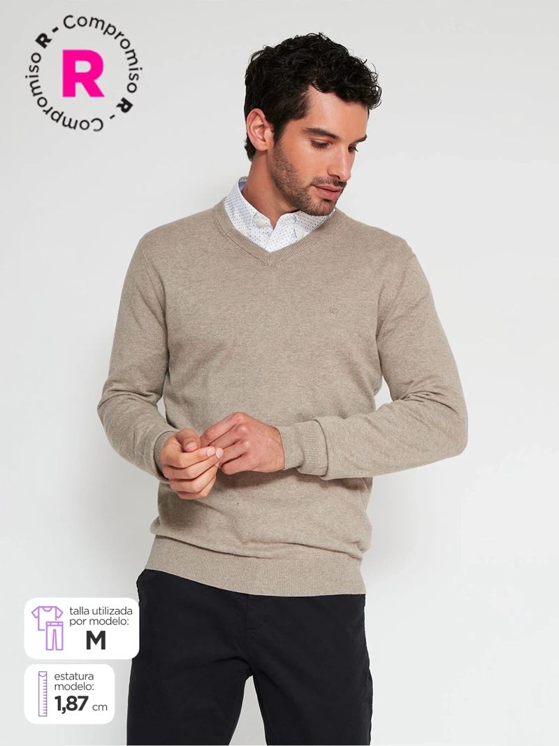 SWEATER HOMBRE CACHAREL CASHMERE CUELLO EN V BÁSICO - 1