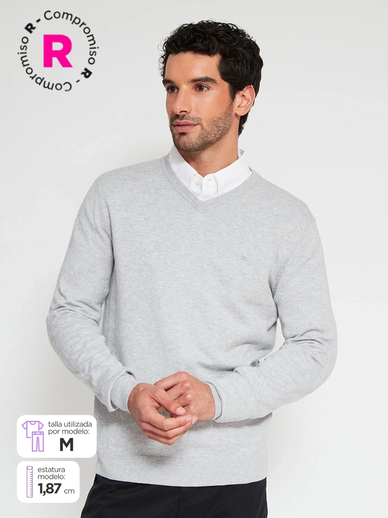 SWEATER HOMBRE CACHAREL CASHMERE CUELLO EN V BÁSICO - 1
