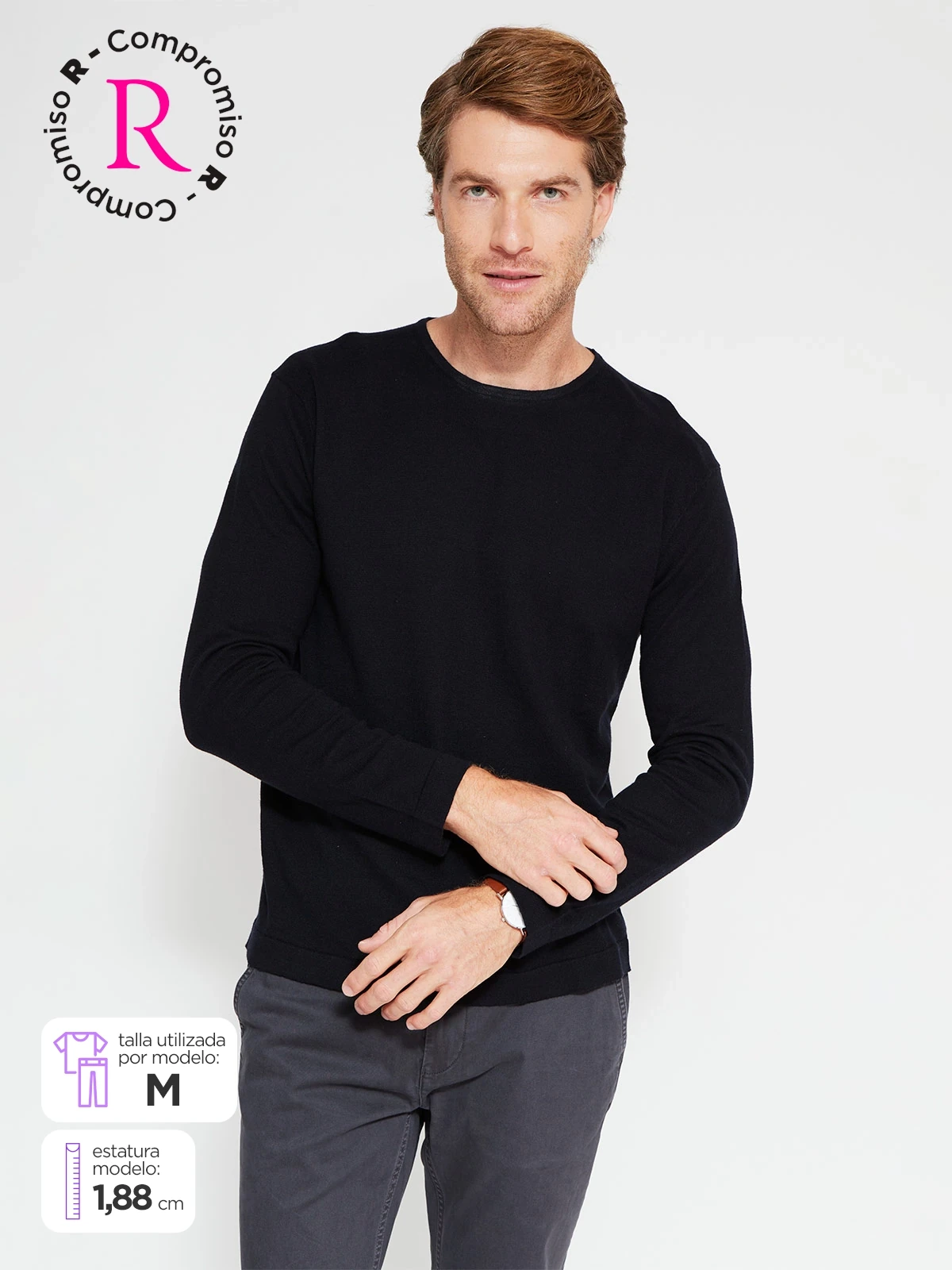 SWEATER HOMBRE CACHAREL ALGODÓN CUELLO REDONDO - 1