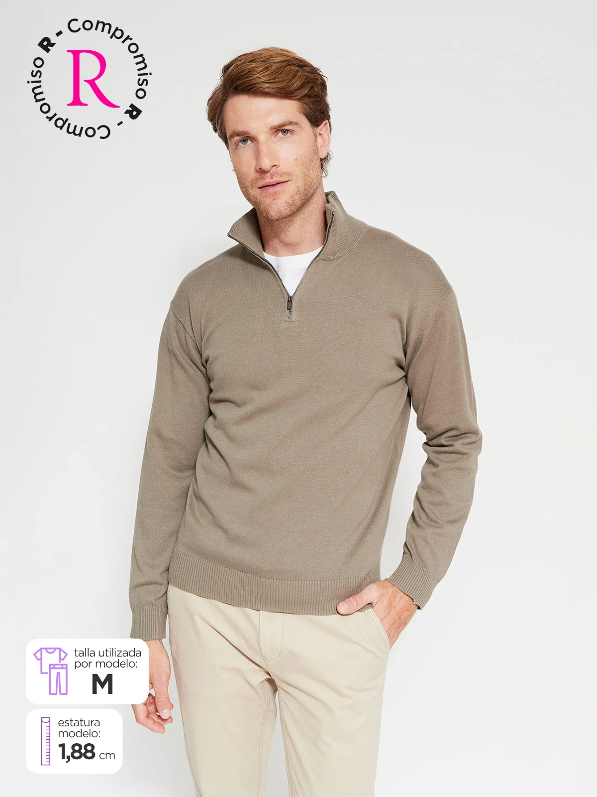 SWEATER HOMBRE CACHAREL ALGODÓN HALF ZIPPER TEXTURA - 1