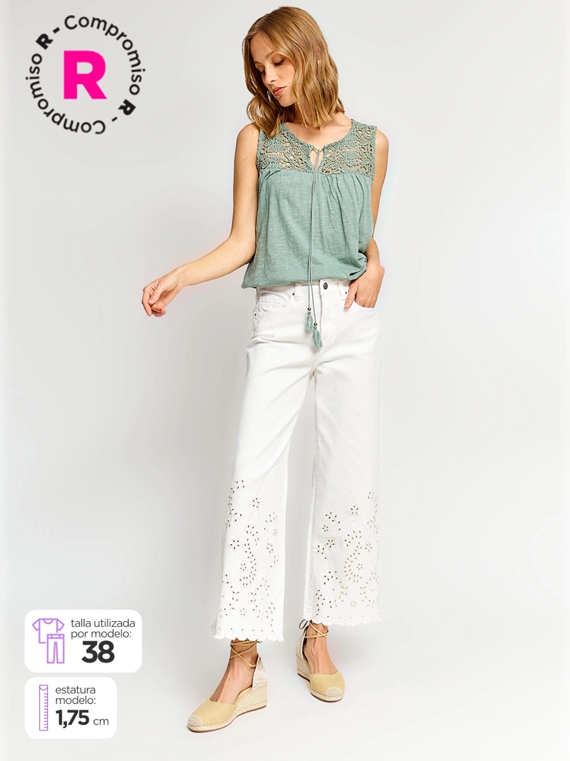 JEANS MUJER TATIENNE ALGODÓN WIDE LEG BORDADO - 1