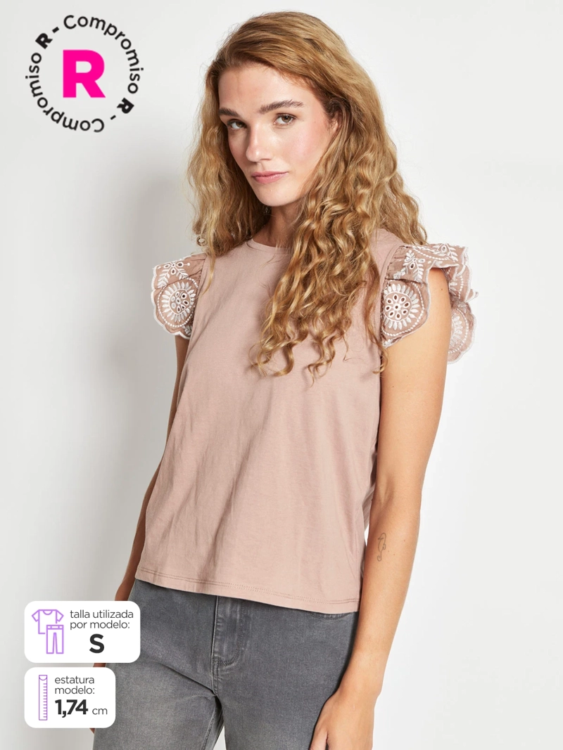 POLERA MUJER REGATTA ALGODÓN MANGA CORTA BORDADO - 1