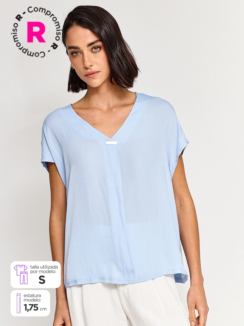 CACHAREL BLUSA MUJER CACHAREL CUELLO EN V MANGA CORTA